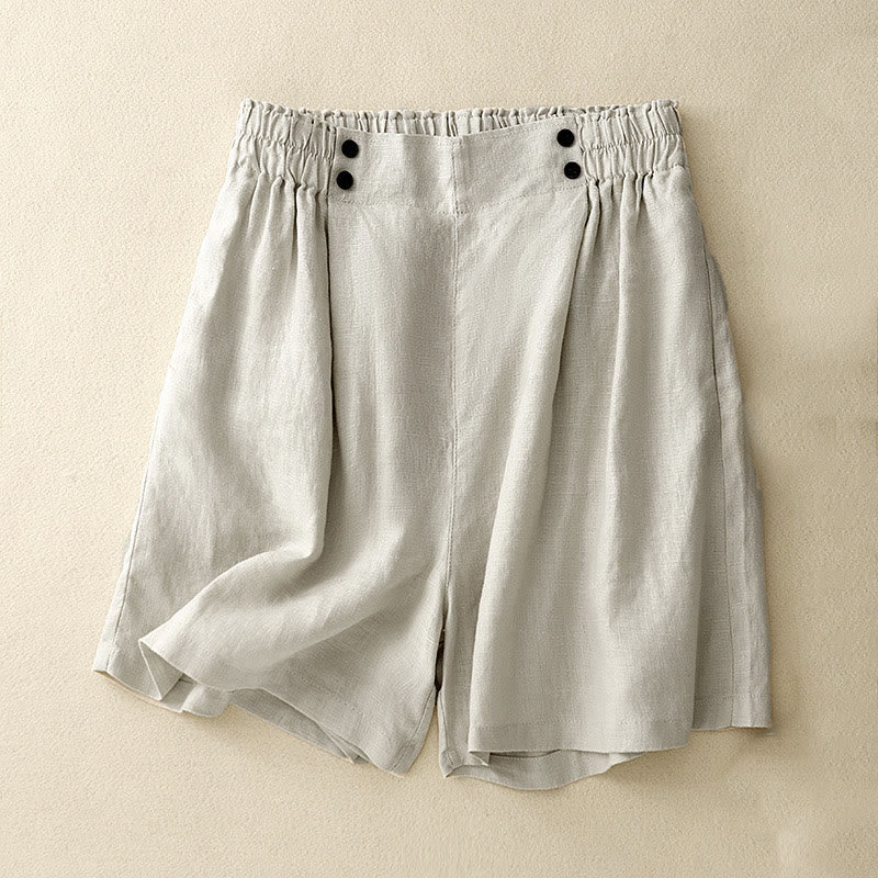 Pantalones cortos de verano para mujer, informales, plisados, lisos, de algodón y lino, con bolsillos, de Buddha Stones - Beige - US12, UK/AU16, EU44 (2XL) - image 15