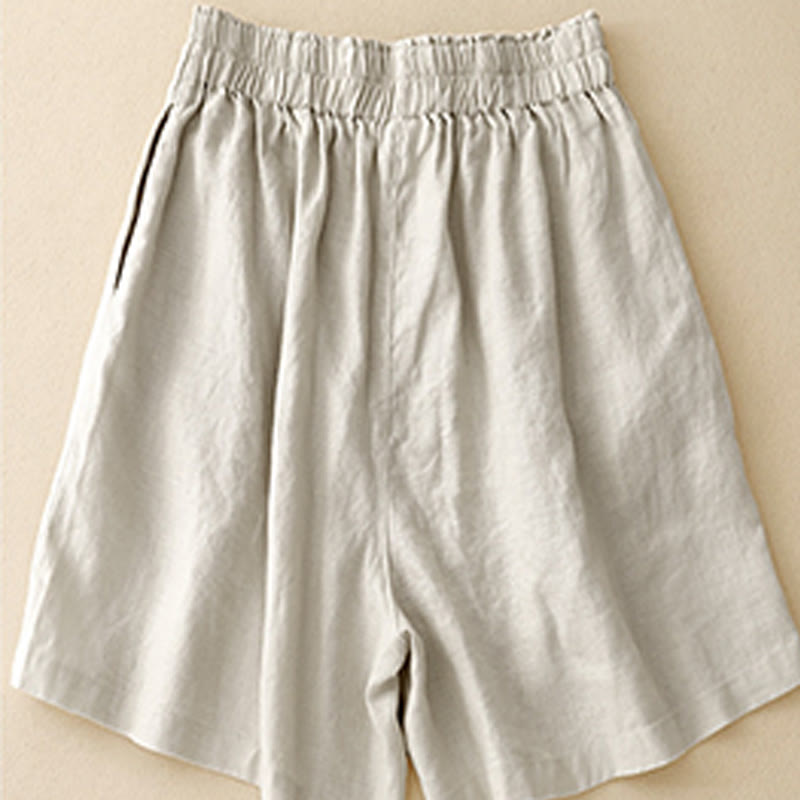 Pantalones cortos de verano para mujer, informales, plisados, lisos, de algodón y lino, con bolsillos, de Buddha Stones