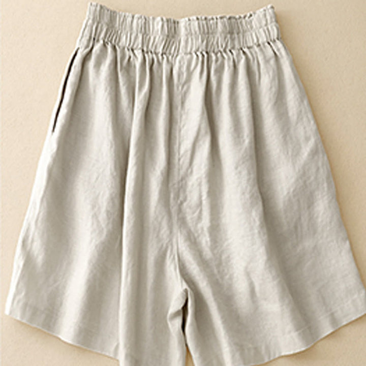 Pantalones cortos de verano para mujer, informales, plisados, lisos, de algodón y lino, con bolsillos, de Buddha Stones