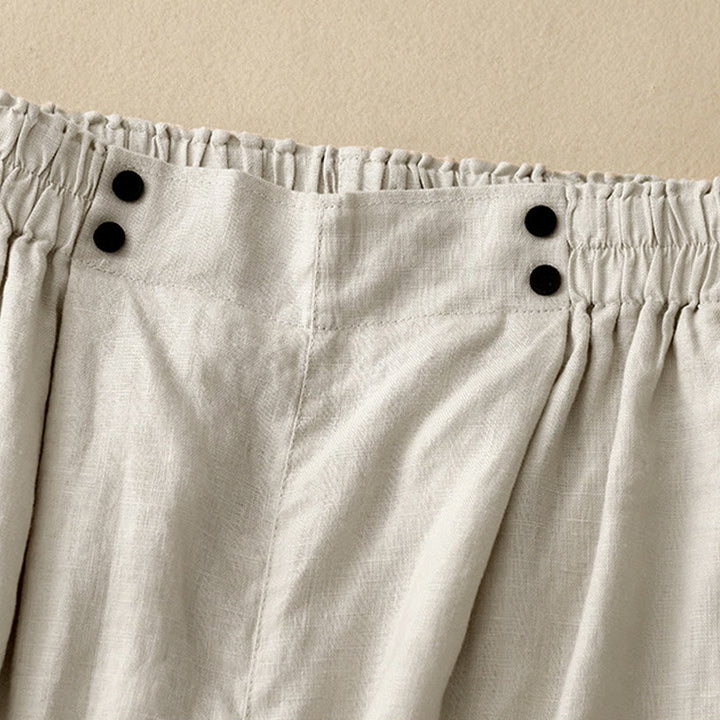 Pantalones cortos de verano para mujer, informales, plisados, lisos, de algodón y lino, con bolsillos, de Buddha Stones
