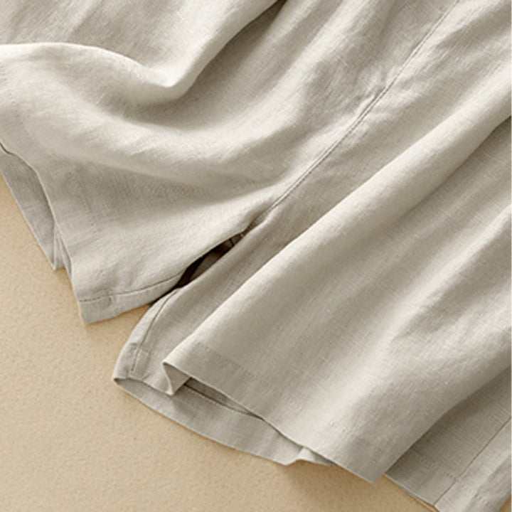 Pantalones cortos de verano para mujer, informales, plisados, lisos, de algodón y lino, con bolsillos, de Buddha Stones