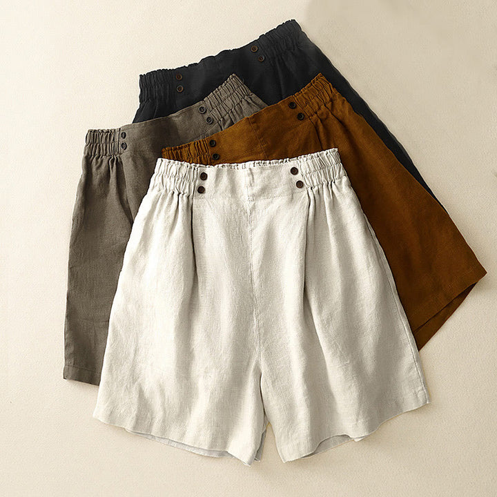Pantalones cortos de verano para mujer, informales, plisados, lisos, de algodón y lino, con bolsillos, de Buddha Stones
