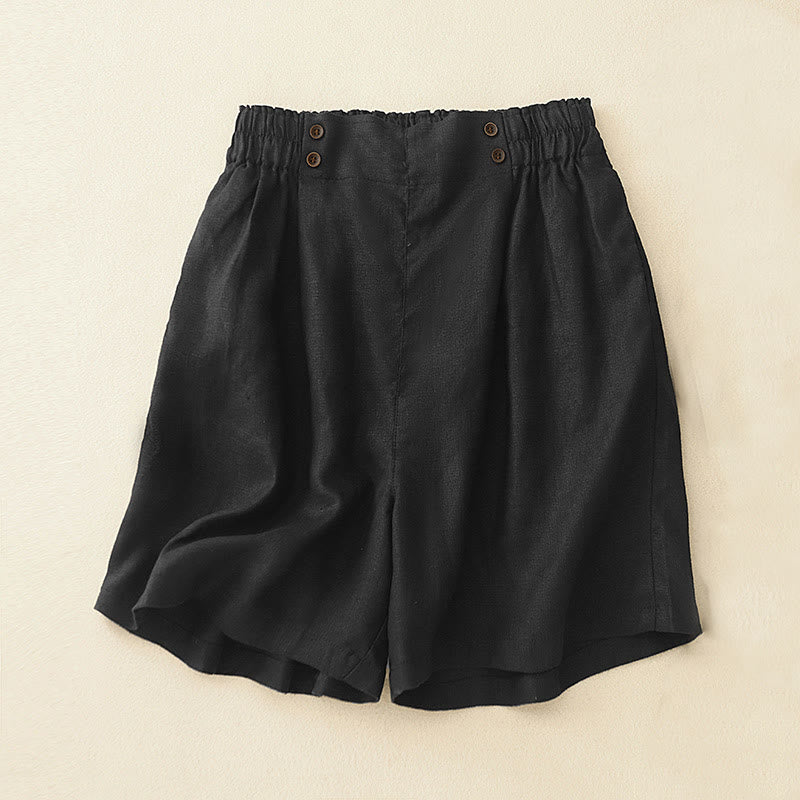 Pantalones cortos de verano para mujer, informales, plisados, lisos, de algodón y lino, con bolsillos, de Buddha Stones