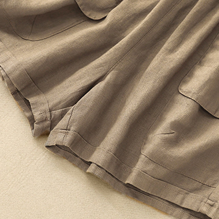 Pantalones cortos rectos elásticos de algodón y lino para mujer, informales, de verano, con bolsillos, de Buddha Stones