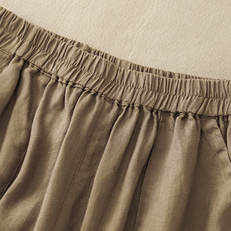 Pantalones cortos rectos elásticos de algodón y lino para mujer, informales, de verano, con bolsillos, de Buddha Stones