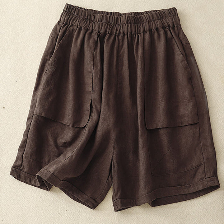 Pantalones cortos rectos elásticos de algodón y lino para mujer, informales, de verano, con bolsillos, de Buddha Stones