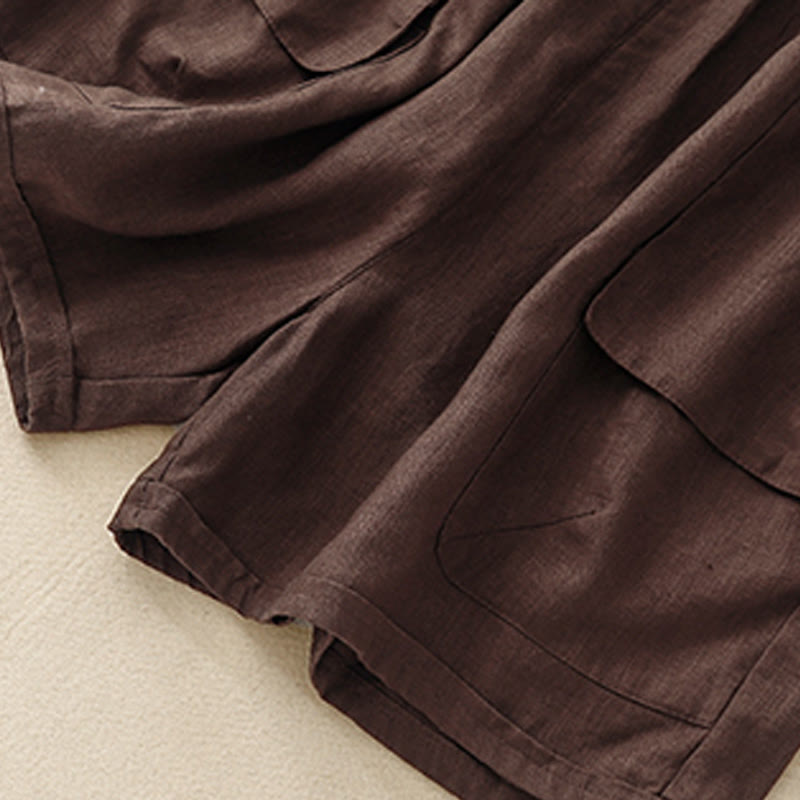 Pantalones cortos rectos elásticos de algodón y lino para mujer, informales, de verano, con bolsillos, de Buddha Stones