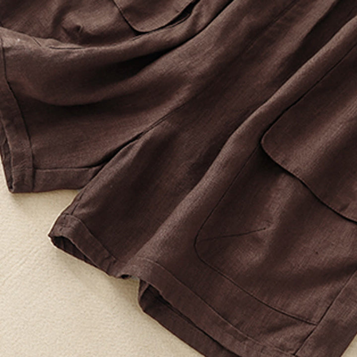 Pantalones cortos rectos elásticos de algodón y lino para mujer, informales, de verano, con bolsillos, de Buddha Stones