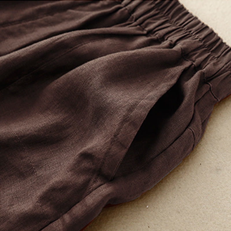 Pantalones cortos rectos elásticos de algodón y lino para mujer, informales, de verano, con bolsillos, de Buddha Stones
