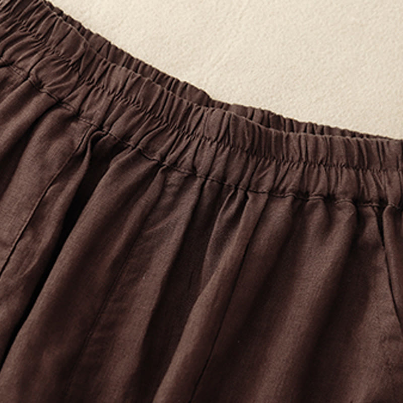 Pantalones cortos rectos elásticos de algodón y lino para mujer, informales, de verano, con bolsillos, de Buddha Stones