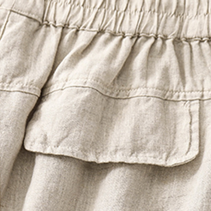 Pantalones cortos rectos elásticos de algodón y lino para mujer, informales, de verano, con bolsillos, de Buddha Stones