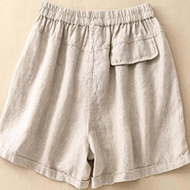 Pantalones cortos rectos elásticos de algodón y lino para mujer, informales, de verano, con bolsillos, de Buddha Stones