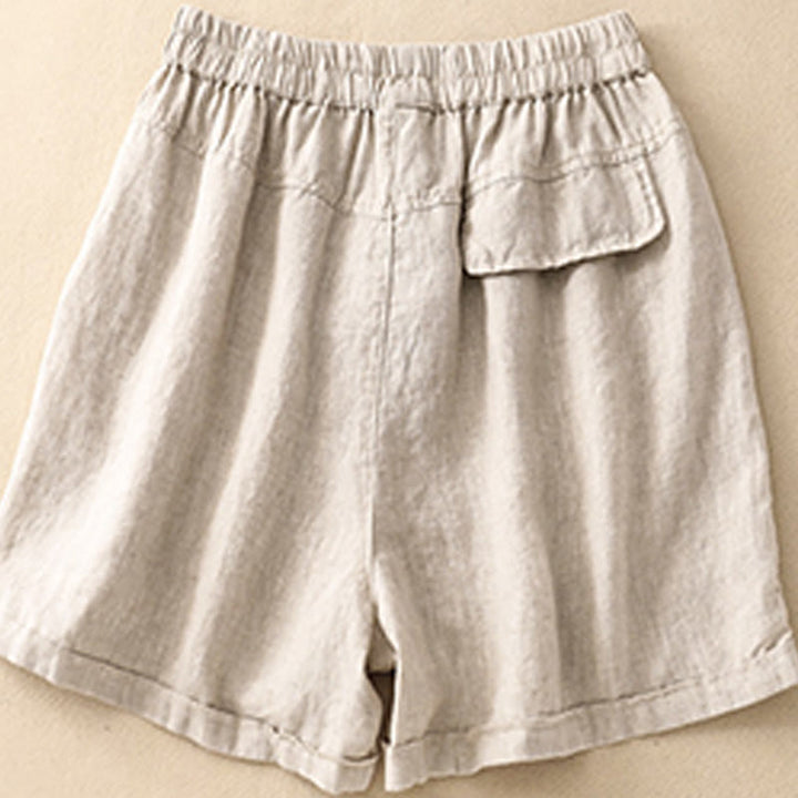 Pantalones cortos rectos elásticos de algodón y lino para mujer, informales, de verano, con bolsillos, de Buddha Stones