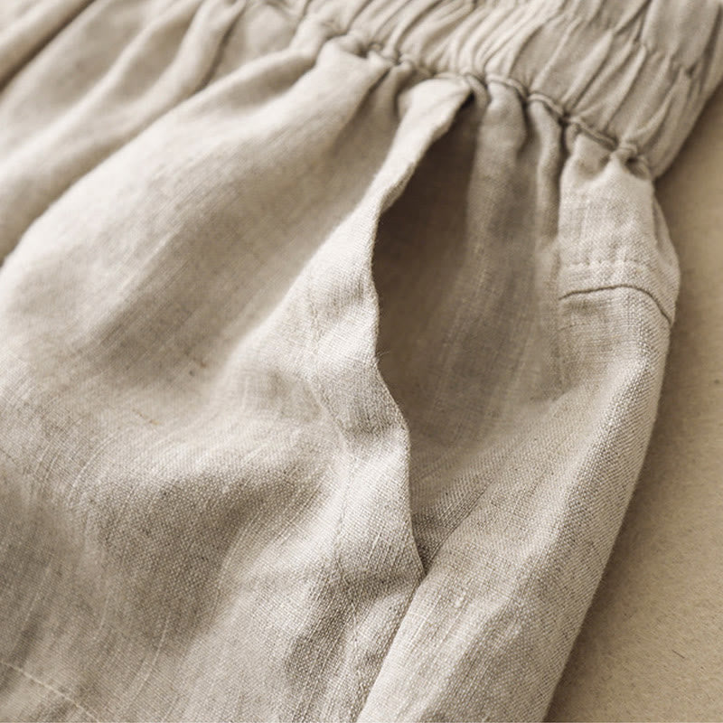 Pantalones cortos rectos elásticos de algodón y lino para mujer, informales, de verano, con bolsillos, de Buddha Stones