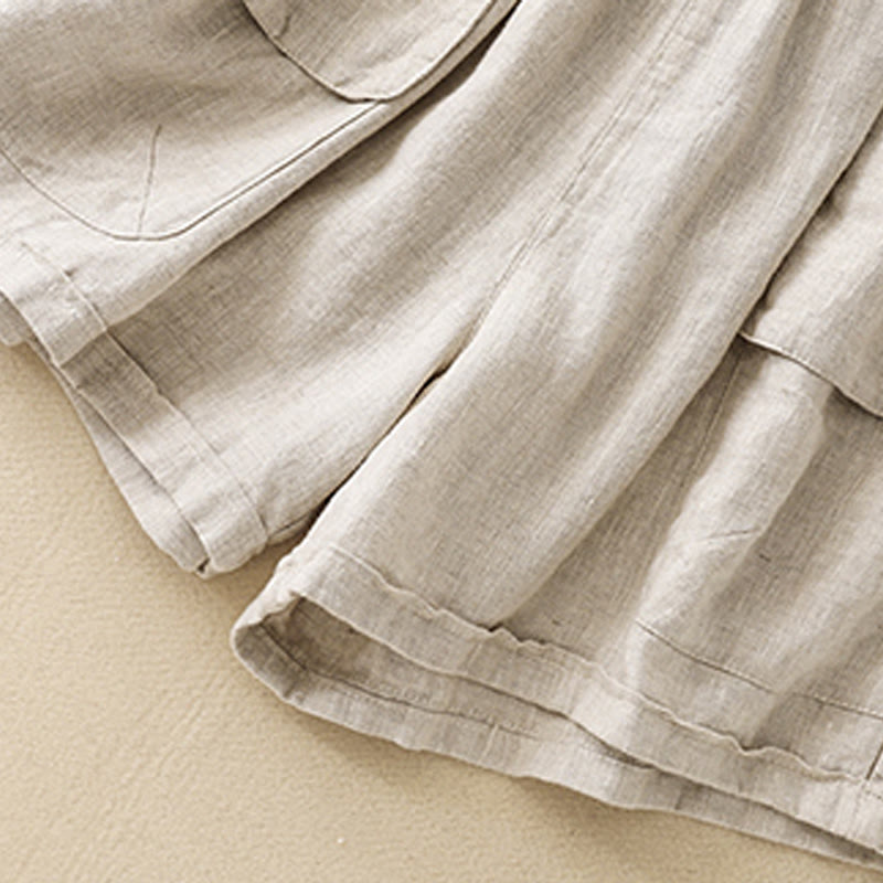 Pantalones cortos rectos elásticos de algodón y lino para mujer, informales, de verano, con bolsillos, de Buddha Stones