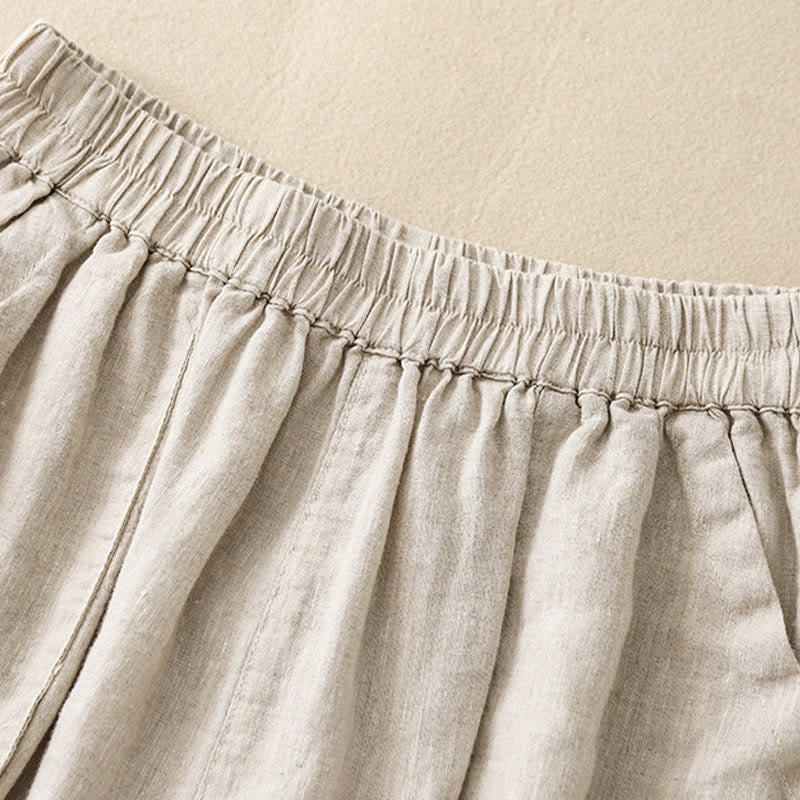 Pantalones cortos rectos elásticos de algodón y lino para mujer, informales, de verano, con bolsillos, de Buddha Stones