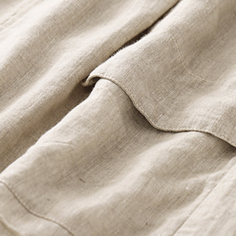 Pantalones cortos rectos elásticos de algodón y lino para mujer, informales, de verano, con bolsillos, de Buddha Stones