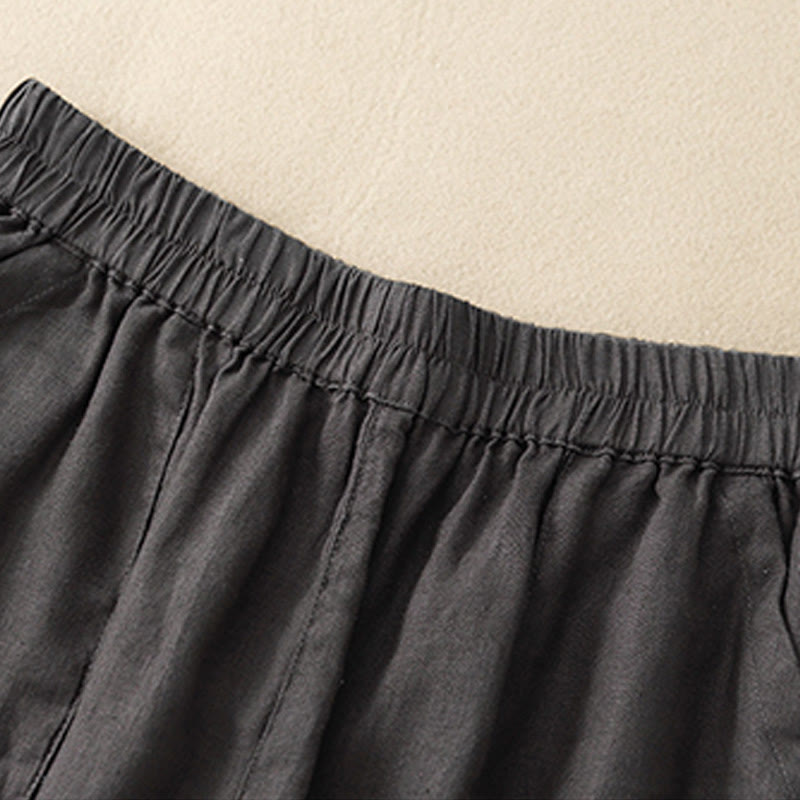 Pantalones cortos rectos elásticos de algodón y lino para mujer, informales, de verano, con bolsillos, de Buddha Stones