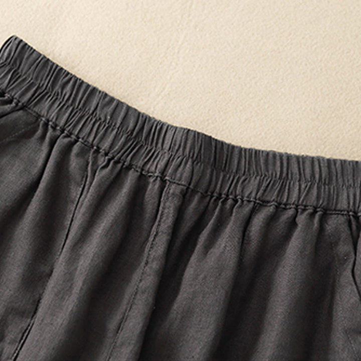 Pantalones cortos rectos elásticos de algodón y lino para mujer, informales, de verano, con bolsillos, de Buddha Stones