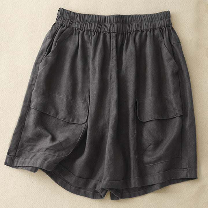 Pantalones cortos rectos elásticos de algodón y lino para mujer, informales, de verano, con bolsillos, de Buddha Stones