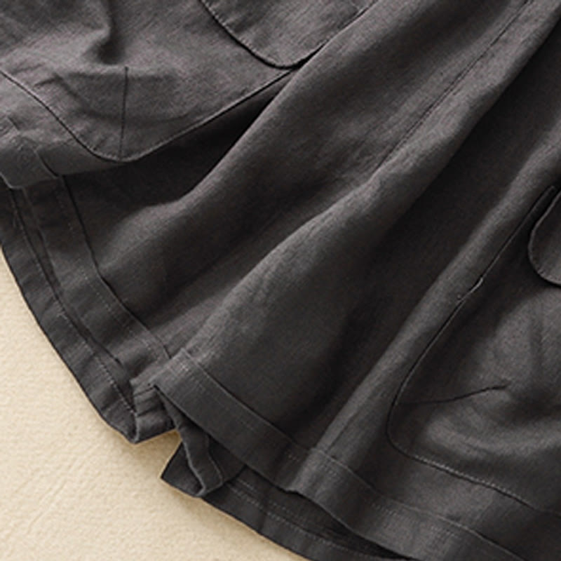Pantalones cortos rectos elásticos de algodón y lino para mujer, informales, de verano, con bolsillos, de Buddha Stones