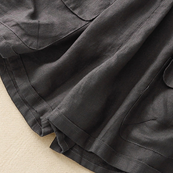 Pantalones cortos rectos elásticos de algodón y lino para mujer, informales, de verano, con bolsillos, de Buddha Stones
