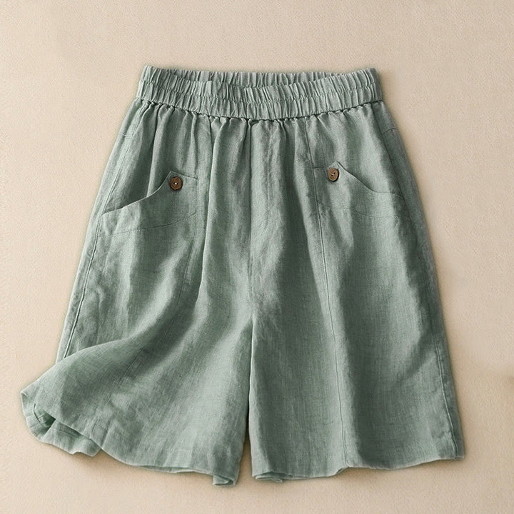 Pantalones cortos de algodón lisos con botones y bolsillos para mujer, estilo casual de verano, con Buddha Stones