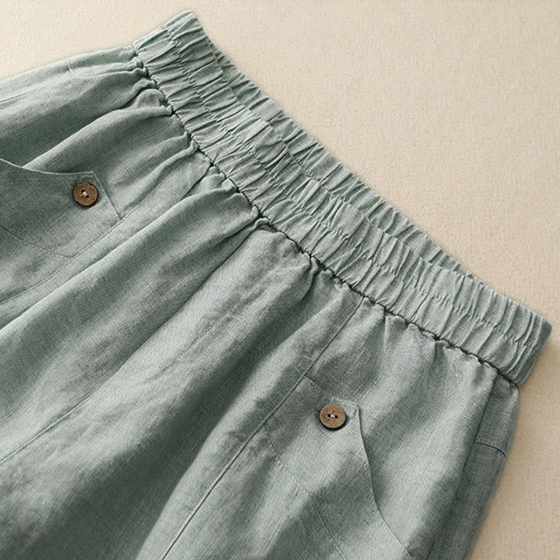 Pantalones cortos casuales de verano para mujer con botones y bolsillos , Buddha Stones . - image 3