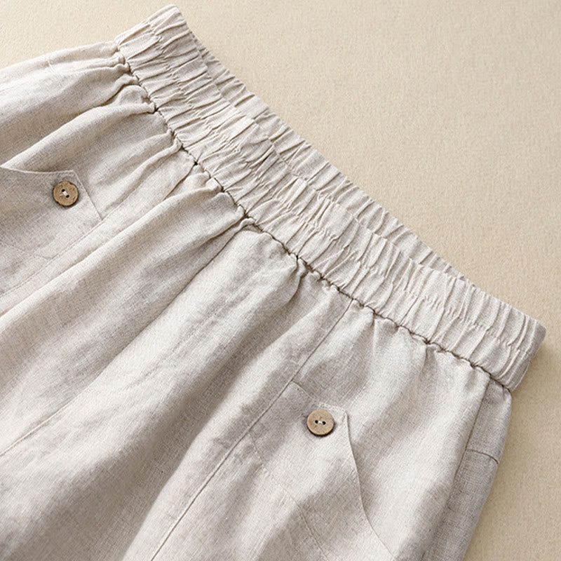 Pantalones cortos de algodón lisos con botones y bolsillos para mujer, estilo casual de verano, con Buddha Stones