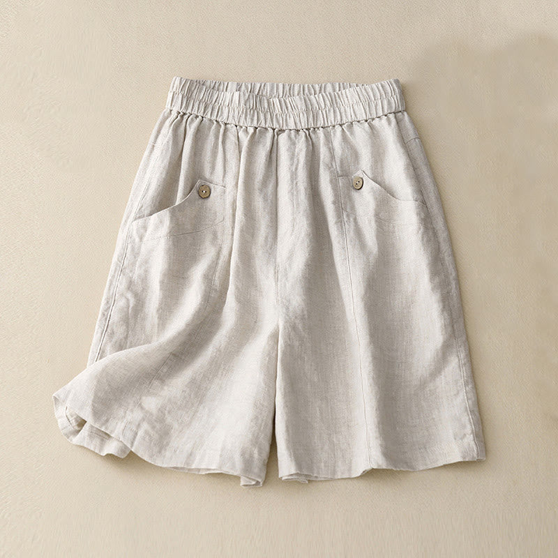Pantalones cortos casuales de verano para mujer con botones y bolsillos , Buddha Stones . - Beige - US8-10，UK/AU12-14，EU40-42 (2XL) - image 5