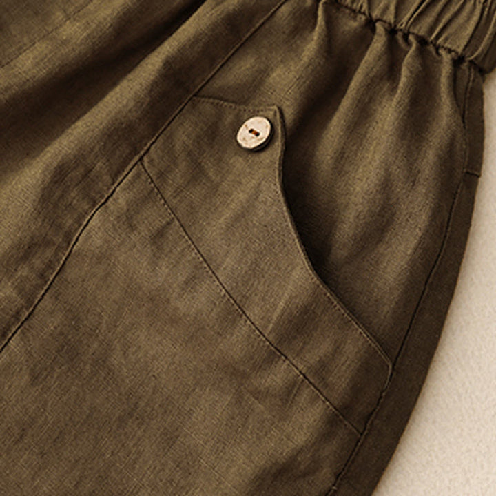 Pantalones cortos de algodón lisos con botones y bolsillos para mujer, estilo casual de verano, con Buddha Stones