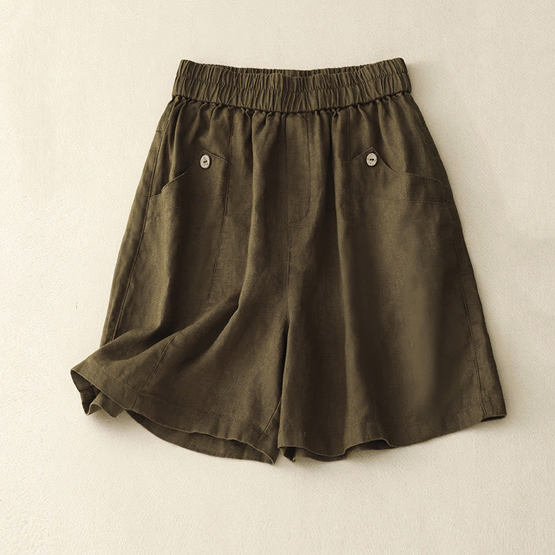Pantalones cortos de algodón lisos con botones y bolsillos para mujer, estilo casual de verano, con Buddha Stones