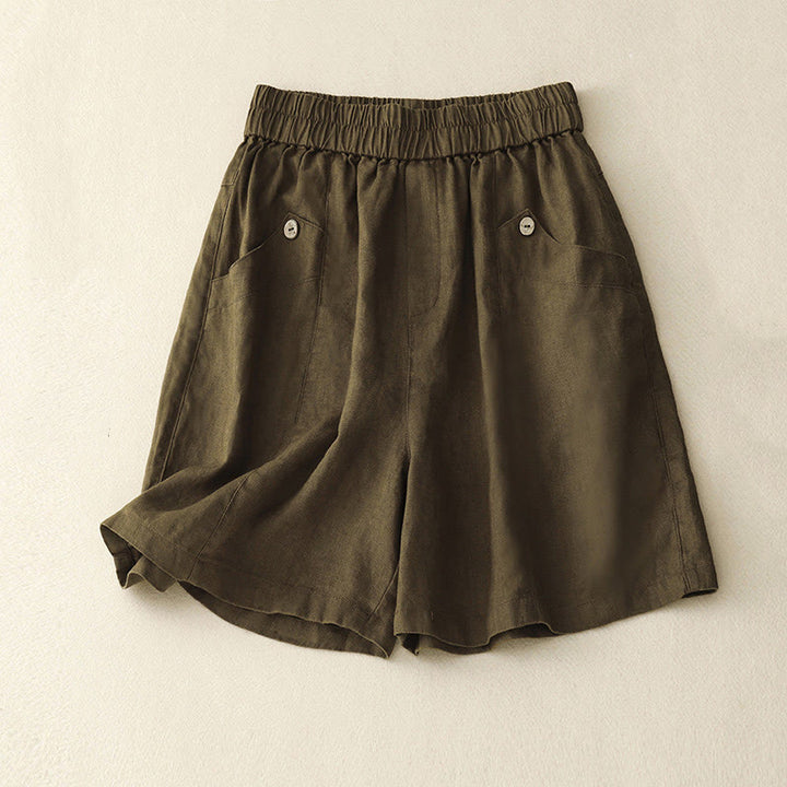 Pantalones cortos de algodón lisos con botones y bolsillos para mujer, estilo casual de verano, con Buddha Stones