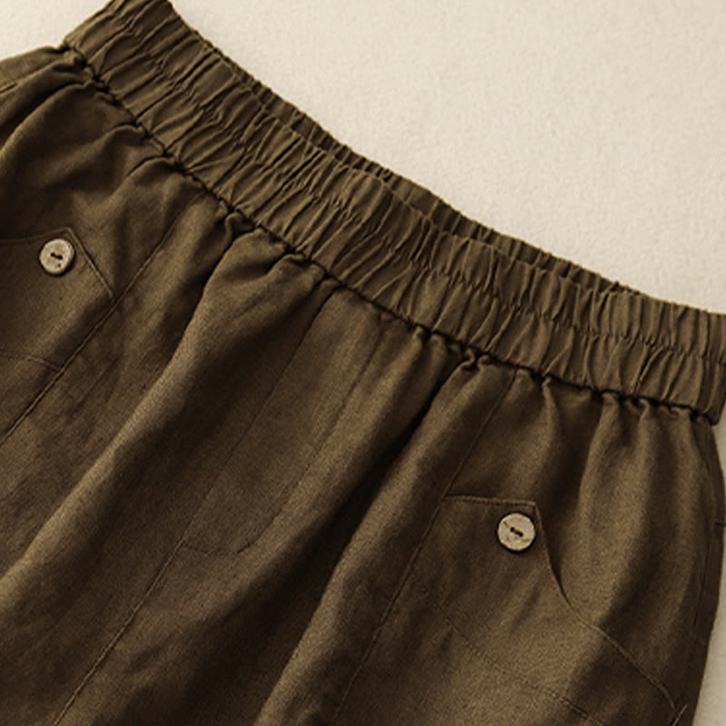Pantalones cortos de algodón lisos con botones y bolsillos para mujer, estilo casual de verano, con Buddha Stones