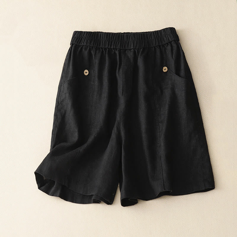Pantalones cortos de algodón lisos con botones y bolsillos para mujer, estilo casual de verano, con Buddha Stones