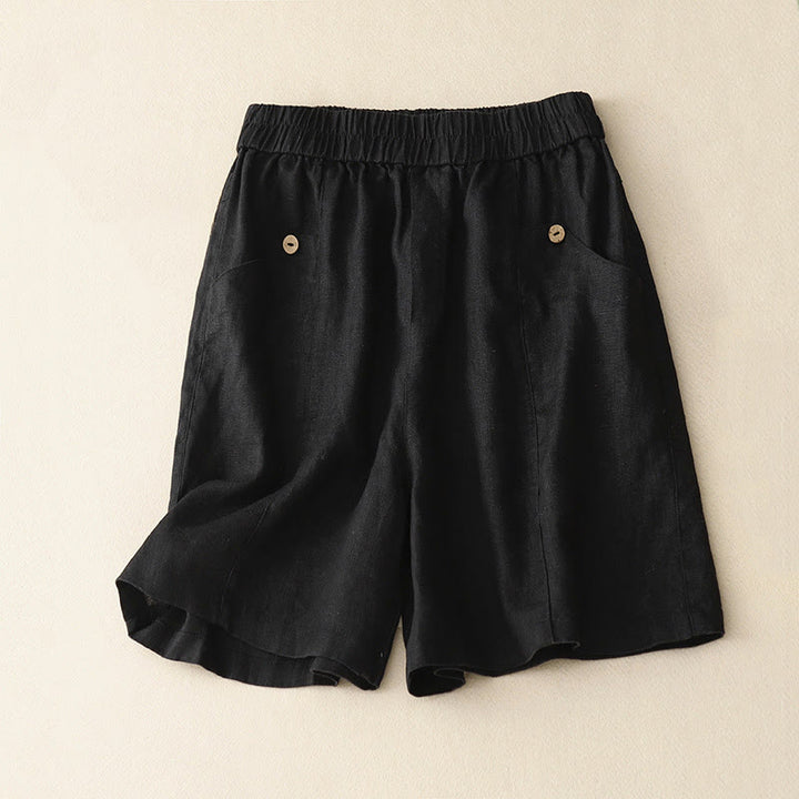 Pantalones cortos de algodón lisos con botones y bolsillos para mujer, estilo casual de verano, con Buddha Stones