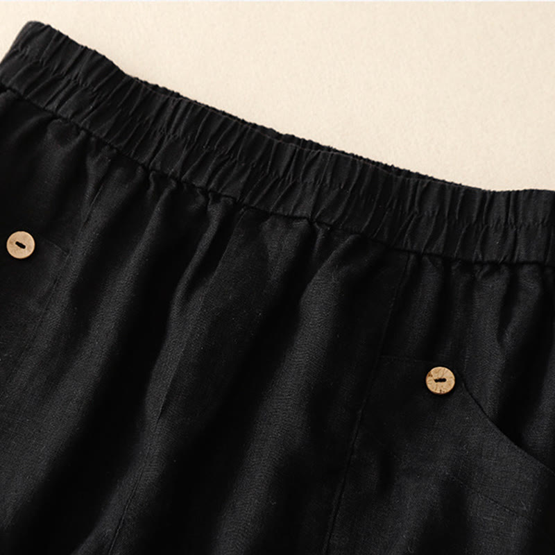 Pantalones cortos de algodón lisos con botones y bolsillos para mujer, estilo casual de verano, con Buddha Stones