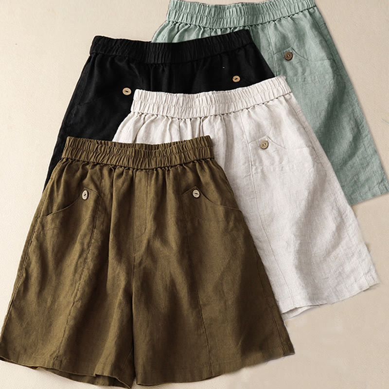 Pantalones cortos de algodón lisos con botones y bolsillos para mujer, estilo casual de verano, con Buddha Stones