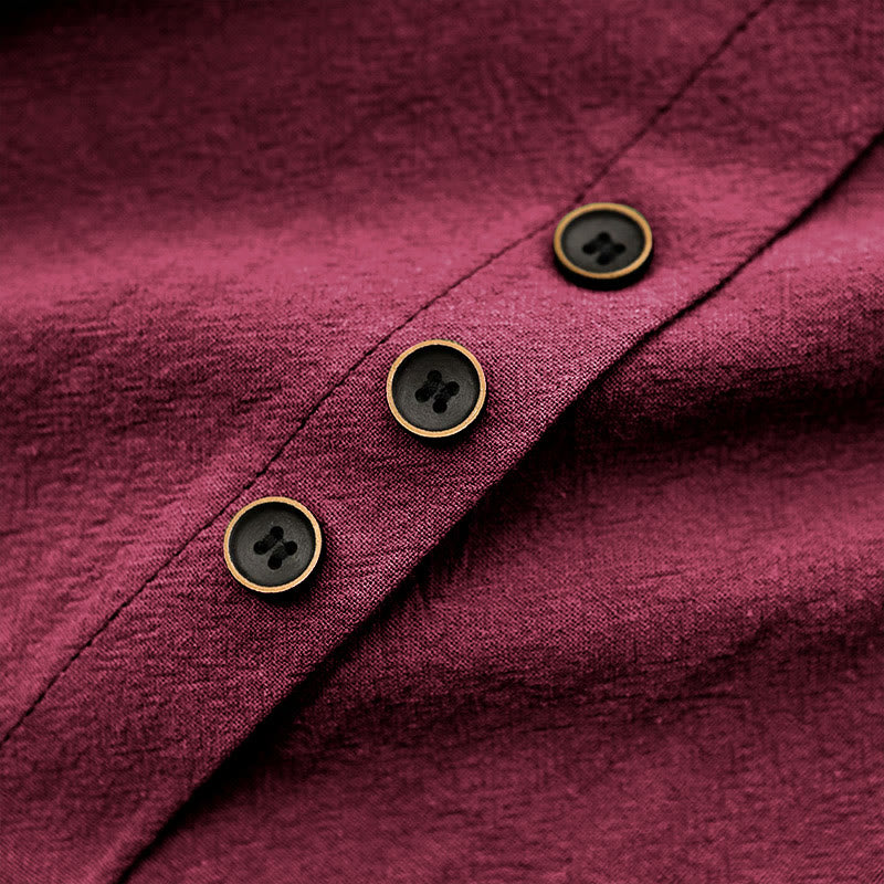 Camiseta de manga corta de algodón con cuello redondo y botones de jacquard de color puro para mujer, estilo casual de verano con Buddha Stones - image 33