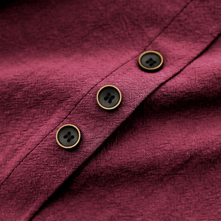 Camiseta de manga corta de algodón con cuello redondo y botones de jacquard de color puro para mujer, estilo casual de verano con Buddha Stones - image 33