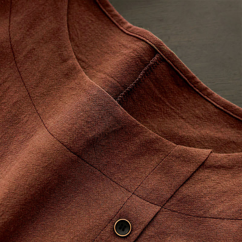 Camiseta de manga corta de algodón con cuello redondo y botones de jacquard de color puro para mujer, estilo casual de verano con Buddha Stones - image 27