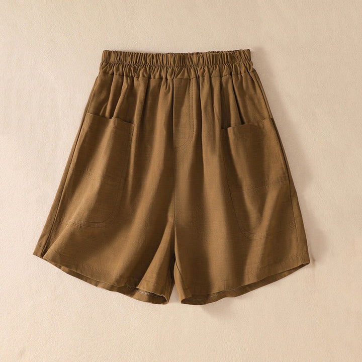 Pantalones cortos de poliéster con cintura elástica y bolsillos para mujer, informales, de verano, con Buddha Stones - Vara de oro oscuro - US8-10，UK/AU12-14，EU40-42 (2XL) - image 0