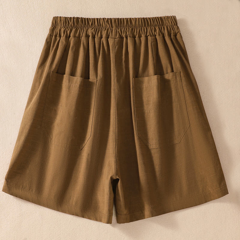 Pantalones cortos de poliéster con cintura elástica y bolsillos para mujer, informales, de verano, con Buddha Stones