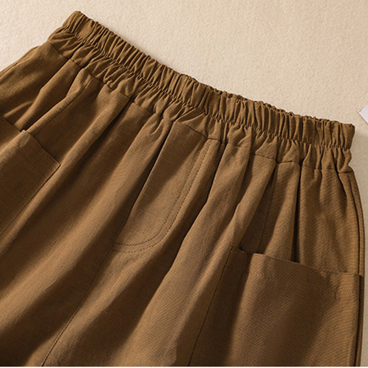 Pantalones cortos de poliéster con cintura elástica y bolsillos para mujer, informales, de verano, con Buddha Stones