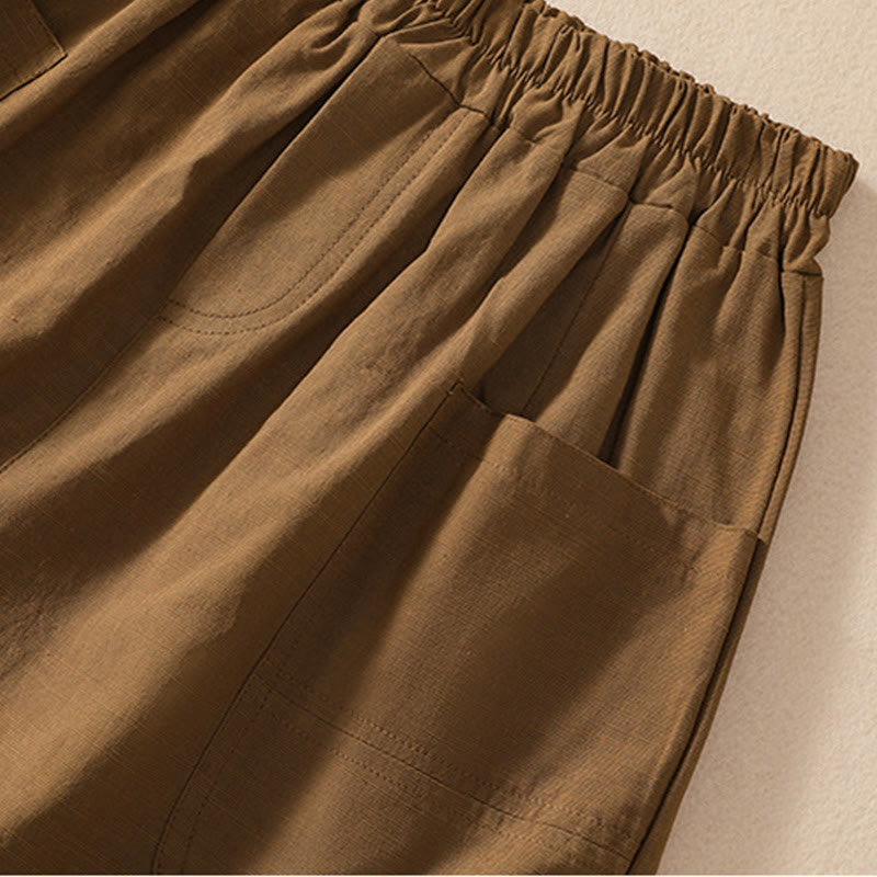 Pantalones cortos de poliéster con cintura elástica y bolsillos para mujer, informales, de verano, con Buddha Stones