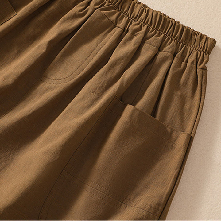 Pantalones cortos de poliéster con cintura elástica y bolsillos para mujer, informales, de verano, con Buddha Stones