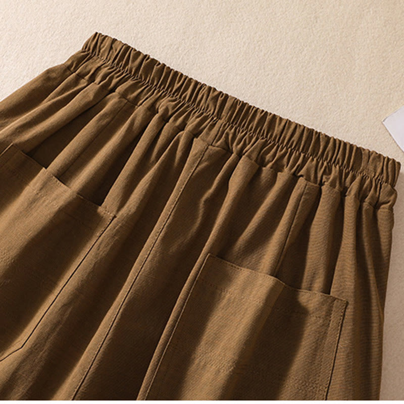 Pantalones cortos de poliéster con cintura elástica y bolsillos para mujer, informales, de verano, con Buddha Stones