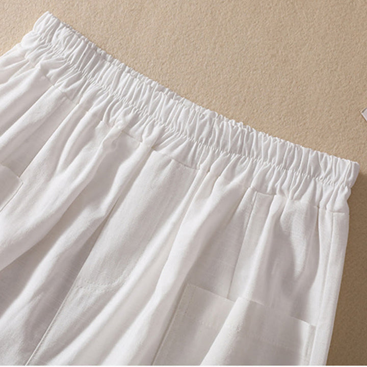 Pantalones cortos de poliéster con cintura elástica y bolsillos para mujer, informales, de verano, con Buddha Stones