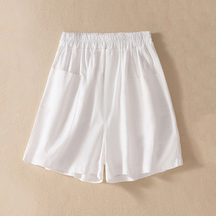 Pantalones cortos de poliéster con cintura elástica y bolsillos para mujer, informales, de verano, con Buddha Stones