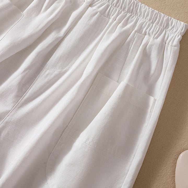 Pantalones cortos de poliéster con cintura elástica y bolsillos para mujer, informales, de verano, con Buddha Stones